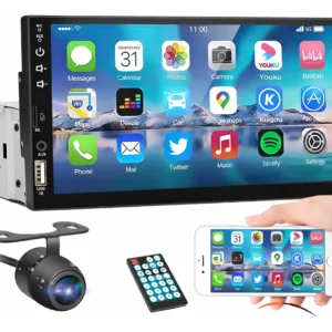 Central multimídia MP5 1 DIN com tela touch de 7 polegadas, Bluetooth, GPS e espelhamento Android e iOS