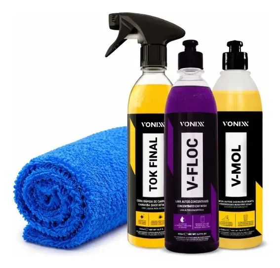 Kit Vonixx V-Mol, V-Floc e Tok Final para lavagem, limpeza e brilho automotivo