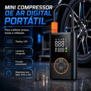 omba de ar portátil elétrica VERUNTO preta com alimentação USB Type-C para calibrar pneus de carro, moto e bicicleta.