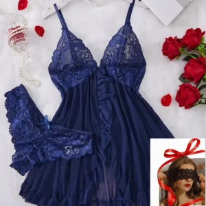 Camisola feminina com renda e calcinha 2 peças